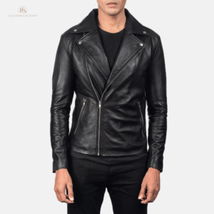 The Ironclad Biker men's black sheepskin leather biker jacket with notch collar and zippered detailing