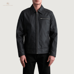 The Midnight Biker men's premium classic black sheepskin leather jacket with shirt style collar and zipper front