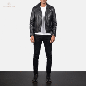 Man wearing the premium Bastion Biker Men's Rugged Leather Jacket
