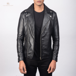 The Ironclad Biker men's black sheepskin leather biker jacket with notch collar and zippered detailing