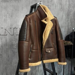 Dark Brown Shearling Bomber Jacket