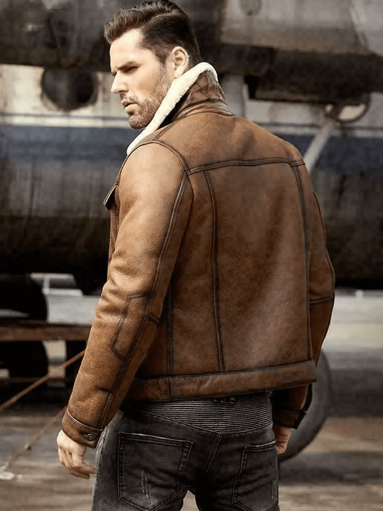 Double Pocket Brown Bomber Jacket - Image 4