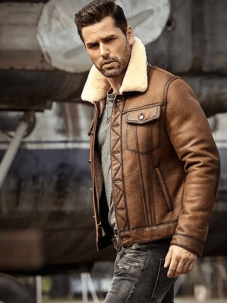 Double Pocket Brown Bomber Jacket - Image 3