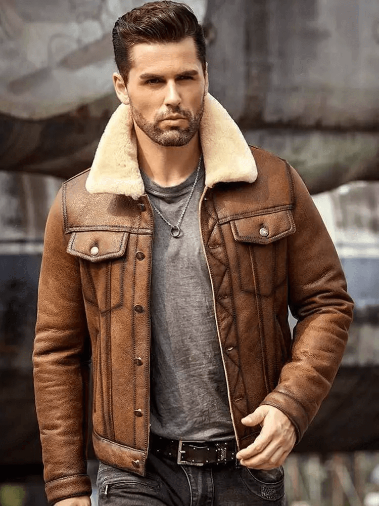 Double Pocket Brown Bomber Jacket - Image 2