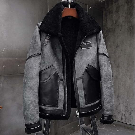 Grey Bomber Leather Jacket - Image 2