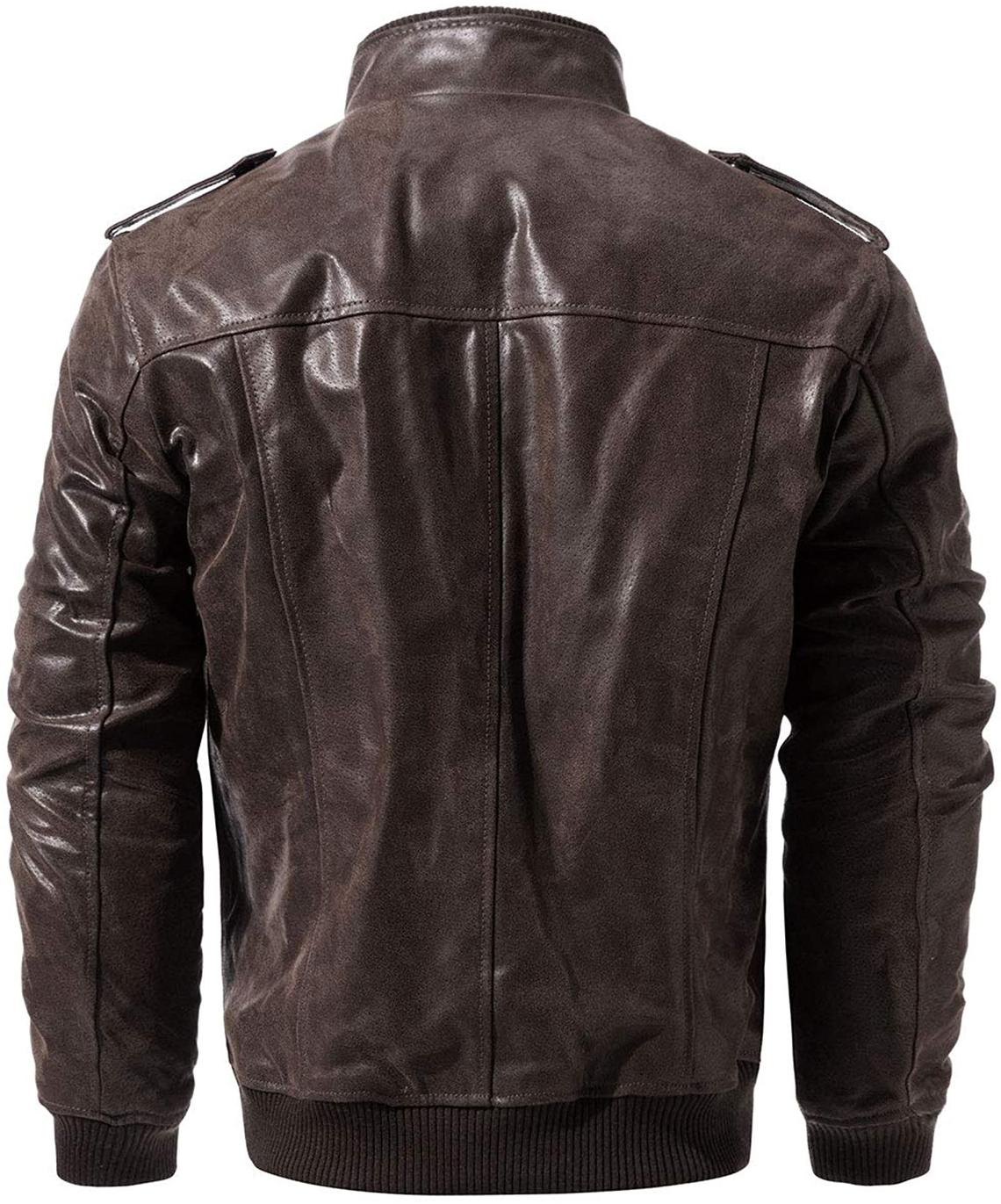 Vintage Mens Moto Biker Real Cow Brown Leather Jacket - Image 2