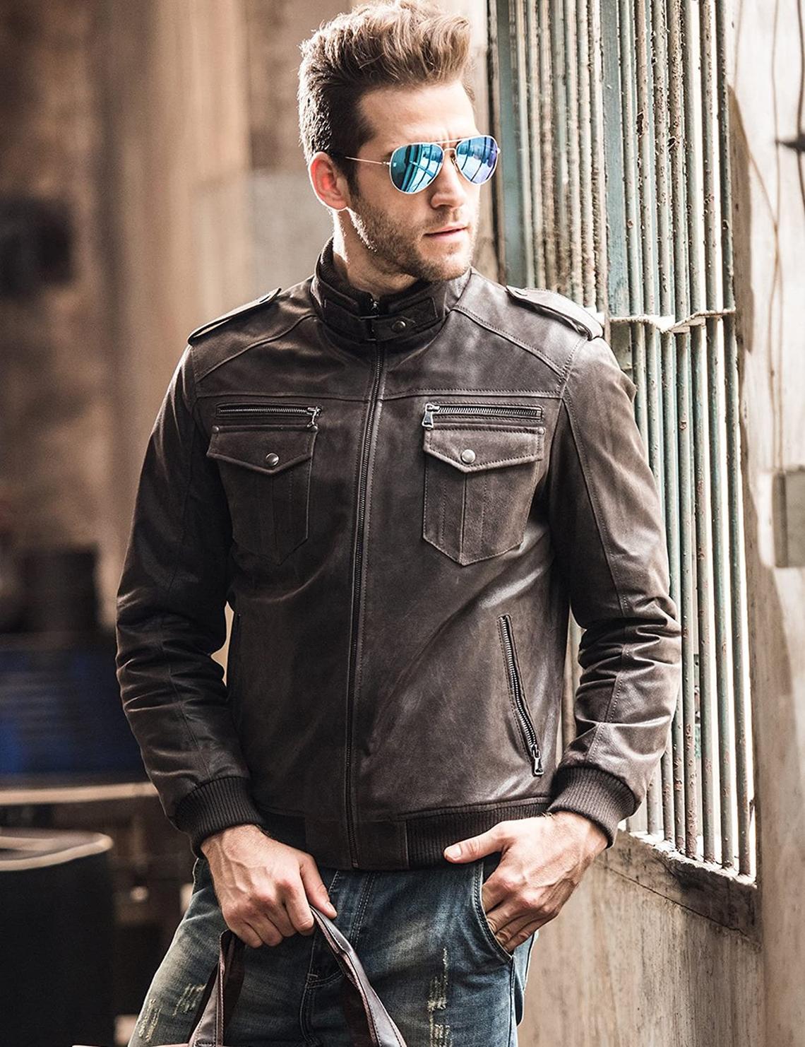Vintage Mens Moto Biker Real Cow Brown Leather Jacket - Image 4