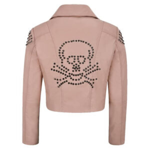 Back Skull Speckled Chic Pink Leather Jacket