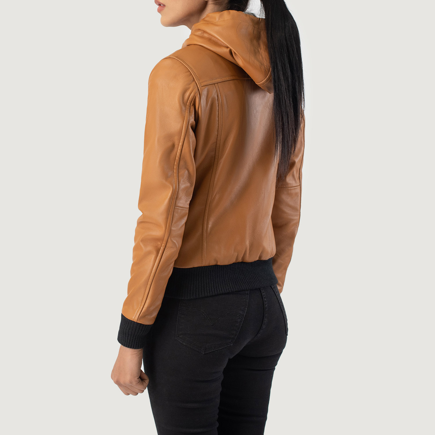 Hooded Bomber Leather Jacket - Image 2