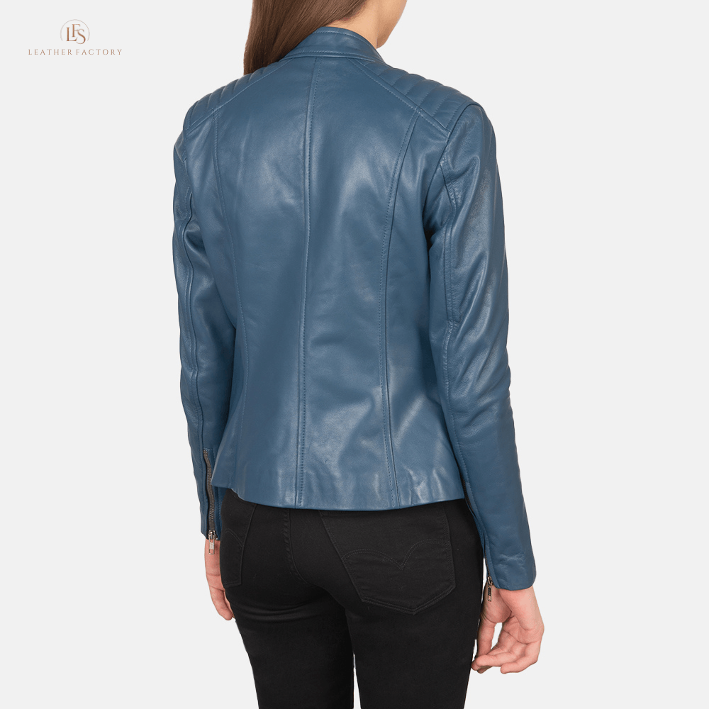 Womens Slim Fit Leather Biker Jacket - Image 5